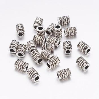 Tibetan Style Alloy Beads, Lead Free and Cadmium Free, Column, Antique Silver, about 5mm in diameter, 7mm long, Hole: 2.7mm