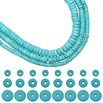 3 Strands 3 Styles Synthetic Turquoise Dyed Beads Strands, Heishi Beads, Flat Round/Disc, Turquoise, 4.5~8x2.5~3mm, Hole: 0.8~1.2mm, about 131~155pcs/strand, 14.96~15.43''(38~39.2cm), 1 strand/style