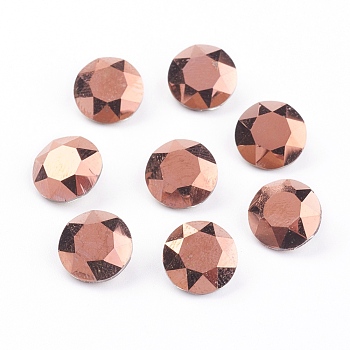 Pointed Back & Back Plated Glass Rhinestone Cabochons, Grade A, Faceted, Flat Round, Rose Gold, 8x4.5mm
