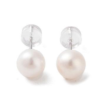 Natural Pearl Stud Earrings for Women, with Sterling Silver Pins, PeachPuff, 17x7mm