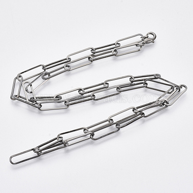 Brass Flat Oval Paperclip Chain Necklace Making(MAK-S072-07B-B)-2