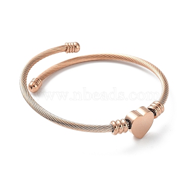 304 bracelet manchette en acier inoxydable avec 201 perles en forme de cœur en acier inoxydable(BJEW-Z014-01RG)-3