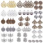 Tibetan Style Filigree Alloy Pendants, Lotus, Lead Free, Mixed Color, 7.4x7.2x1.7cm, 60pcs/box(TIBEP-SC0001-18)