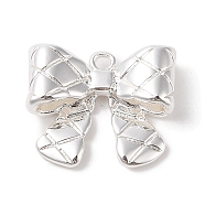 Brass Charms, Bowknot, 925 Sterling Silver Plated, 14.5x17.5x5mm, Hole: 1.6mm(KK-G491-61D-S)