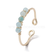 Copper Wire Wrapped Natural Amazonite Open Ring, Cuff Finger Ring for Women, US Size 9(18.9mm), 1~3mm(RJEW-JR00630-01)