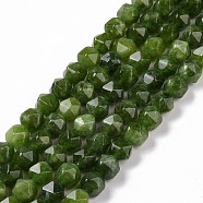 Natural Quartz Beads Strands, Faceted Polygon, Dyed & Heated, Dark Olive Green, 7.5~8x8x8mm, Hole: 1.2mm, about 48pcs/strand, 15.35 inch(39cm)(G-G990-B03-H)