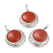 Natural Red Jasper Pendants with Hollow Platinum Brass Findings, Flat Round, 33.5x30x6mm, Hole: 8x5mm(G-P448-A17-P)