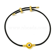 Lampwork Evil Eye & Brass Beaded Bangle, Stainless Steel Twist Rope Adjustable Bangles for Women, Gold, Inner Diameter: 2~3-1/2 inch(5~9cm), 2mm(BJEW-A008-01G)