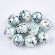 Drawbench Acrylic Beads, Round, Turquoise, 9.5~10x9mm, Hole: 2mm(X-DACR-T001-04)