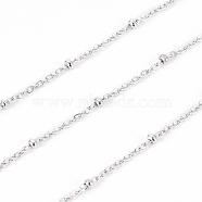 304 Stainless Steel Cable Chains, Satellite Chains, with Spool and Beads, Soldered, Stainless Steel Color, 1.6x1x0.3mm, 2x1mm, about 32.8 Feet(10m)/roll(CHS-I003-V01-A-P)