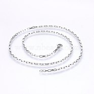 304 Stainless Steel Box Chain Necklaces, with Lobster Claw Clasps, Stainless Steel Color, 19.7 inch(50cm), 4mm, 2.5mm(NJEW-F226-07P-12)