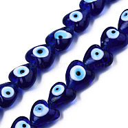 Handmade Evil Eye Lampwork Beads Strands, Heart, Medium Purple, 12~12.5x12~13x7.5mm, Hole: 1.2mm, about 33pcs/strand, 14.76 inch(37.5cm)(LAMP-N029-010D)