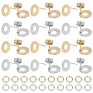 40Pcs 2 Colors Donut Shape 304 Stainless Steel Stud Earring Findings, with Hole & Earring Backs, 80Pcs Jump Rings, Golden & Stainless Steel Color, 10x1mm, Hole: 1.5mm, 20Pcs/color(DIY-SC0023-56)