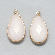 Natural White Jade Pendants, with Golden Tone Brass Findings, Faceted, teardrop, Dyed, Creamy White, 32.5~33x16x6mm, Hole: 2.5mm(G-S221-01G)