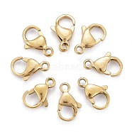 Ion Plating(IP) 304 Stainless Steel Lobster Claw Clasps, Parrot Trigger Clasps, Real 18k Gold Plated, 13x8x4mm, Hole: 1.5mm(STAS-H353-E-02G)