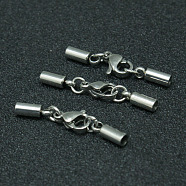 304 Stainless Steel Tube Cord Ends, with Lobster Claw Clasps, Stainless Steel Color, 29mm, Hole: 2mm(STAS-I045-49)