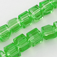 Glass Bead Strands, Faceted, Cube, Lime Green, 5~6x5~6x5~6mm, Hole: 1mm, 95~100pcs/strand, 54~57cm(GLAA-R041-6x6mm-13)