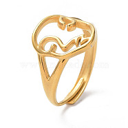 Ion Plating(IP) 304 Stainless Steel Hollow Abstract Face Adjustable Rings, Golden, Inner Diameter: 19mm(RJEW-D006-25G)