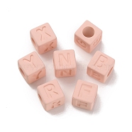 Rubberized Style Transparent Acrylic Beads, Square, Misty Rose, 12x12x12mm, Hole: 7mm(OACR-K007-014A)