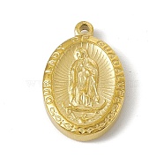 304 Stainless Steel Pendants, Oval with Virgin Mary Charm, Golden, 23x15x4mm, Hole: 1.6mm(STAS-P316-12G)