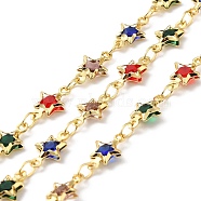 Star Handmade Brass Glass Beaded Chains, Real 18K Gold Plated, Soldered, with Spool, Cadmium Free & Lead Free, Mixed Color, 10x6x2mm(CHC-M024-03G)
