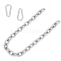 DIY Chain Decoration Jewelry Making Kits, with 304 Stainless Steel Cable Chain & Rock Climbing Carabiners, Stainless Steel Color, 28x17.5x5mm, about 50cm/strand, 1strand/box(DIY-UN0002-18P)