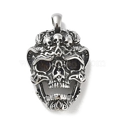 304 Stainless Steel Big Pendants, Antique Silver, Skull, 50x29x16.5mm, Hole: 7.5x5mm(STAS-M336-01C-AS)