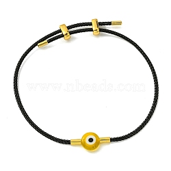 Lampwork Evil Eye & Brass Beaded Bangle, Stainless Steel Twist Rope Adjustable Bangles for Women, Gold, Inner Diameter: 2~3-1/2 inch(5~9cm), 2mm(BJEW-A008-01G)
