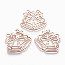 Rack Plating Alloy Open Back Bezel Pendants, For DIY UV Resin, Epoxy Resin, Pressed Flower Jewelry, Lead Free & Nickel Free, Christmas Bell, Rose Gold, 29x34.5x2.5mm, Hole: 2mm(PALLOY-Q351-18RG-FF)