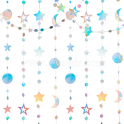 Elite 4Pcs 4 Style Iridescent Paper Glitter Circle Star Garland, Hanging Streamer, for DIY Shimmer Wall Backdrop, Festive & Party Decoration, Colorful, 4000mm, 1pc/style(AJEW-PH0004-59)