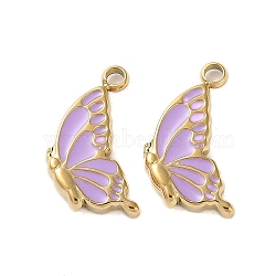 304 Stainless Steel with Enamel Charms, Butterfly Charm, Real 14K Gold Plated, Medium Orchid, 14.5x9x2mm, Hole: 1.6mm(STAS-L022-400G-02)