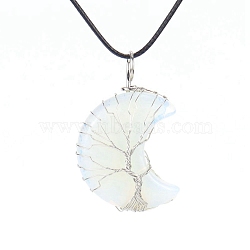 Opalite Crescent Moon Pendant Necklaces, with Copper Wire, 18.90 inch(48cm)(PW-WG70010-06)