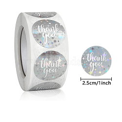Self-Adhesive Paper Thank You Roll Stickers, Laser Style Round Dot Gift Tag Sticker, for Party Presents Decoration, Star pattern, Silver, 25mm, about 500pcs/roll.(X-PAAG-PW0001-150E)