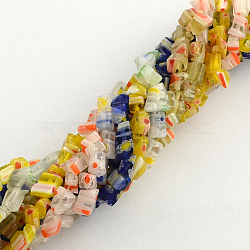 Handmade Millefiori Glass Bead Strands, Chip, Mixed Color, 4~6x2~4x2~3mm, Hole: 0.5mm, about 92pcs/strand, 32.2(LK-R006-17)