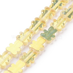Transparent Electroplate Glass Beads Strands, AB Color Plated, Bear, Yellow, 9~9.5x8x2.5mm, Hole: 0.7mm, about 45pcs/strand, 16.46 inch(41.8cm)(GLAA-F122-05E)