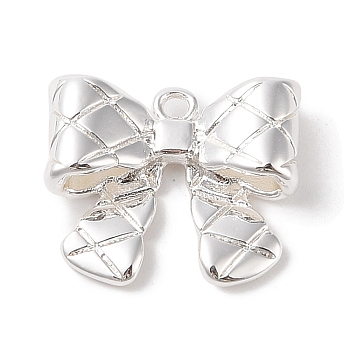 Brass Charms, Bowknot, 925 Sterling Silver Plated, 14.5x17.5x5mm, Hole: 1.6mm