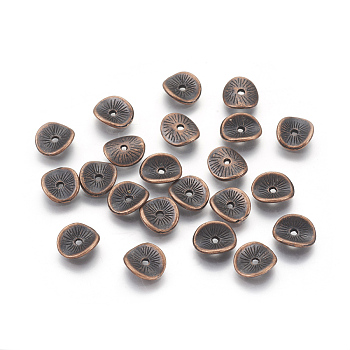 Tibetan Style Wavy Spacer Beads, Cadmium Free & Nickel Free & Lead Free, Arched Disc, Red Copper, 9x1mm, Hole: 1mm