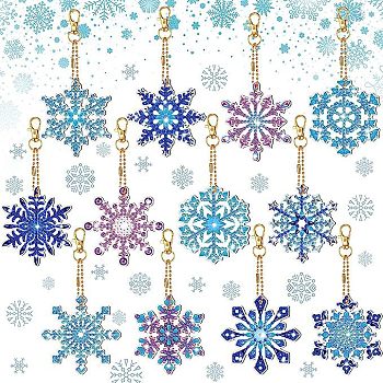 DIY Diamond Painting Christmas Snowflake Pendant Decoration Kits, Including Acrylic Board, Keychain Clasp, Bead Chain, Resin Rhinestones Bag, Diamond Sticky Pen, Tray Plate & Glue Clay, Mixed Color, 75x65mm