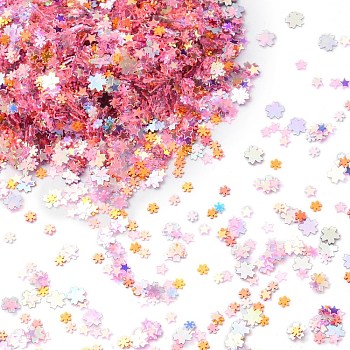 Plastic Sequins Beads, Golden Sheen, Sewing Craft Decoration, Sakura/Heart/Star, Pink, 3~4.5x4~5.5x0.1~0.2mm, about 228500pcs/500g