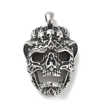 304 Stainless Steel Big Pendants, Antique Silver, Skull, 50x29x16.5mm, Hole: 7.5x5mm