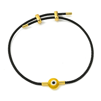 Lampwork Evil Eye & Brass Beaded Bangle, Stainless Steel Twist Rope Adjustable Bangles for Women, Gold, Inner Diameter: 2~3-1/2 inch(5~9cm), 2mm