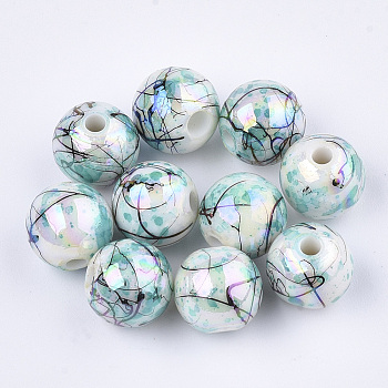 Drawbench Acrylic Beads, Round, Turquoise, 9.5~10x9mm, Hole: 2mm