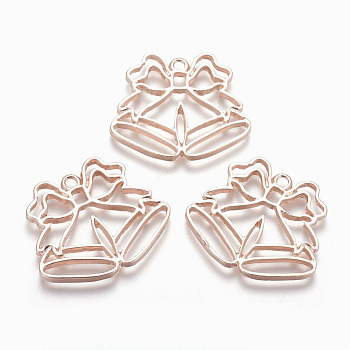 Rack Plating Alloy Open Back Bezel Pendants, For DIY UV Resin, Epoxy Resin, Pressed Flower Jewelry, Lead Free & Nickel Free, Christmas Bell, Rose Gold, 29x34.5x2.5mm, Hole: 2mm