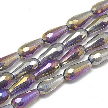 Electroplate Glass Beads Strands, Faceted Teardrop, Medium Orchid, 9~9.5x4mm, Hole: 1mm, about 72pcs/strand, 25.98 inch