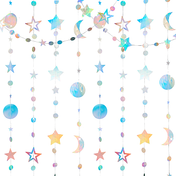 Elite 4Pcs 4 Style Iridescent Paper Glitter Circle Star Garland, Hanging Streamer, for DIY Shimmer Wall Backdrop, Festive & Party Decoration, Colorful, 4000mm, 1pc/style