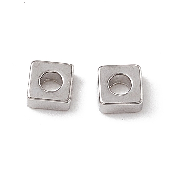 Brass Beads, Square, Real Platinum Plated, 3x3x1.5mm, Hole: 1.4mm