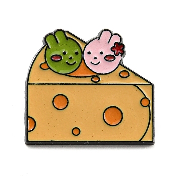 Food Enamel Pins, Black Alloy Badge for Backpack Clothes, Rabbit Cheese, 23x26x2mm