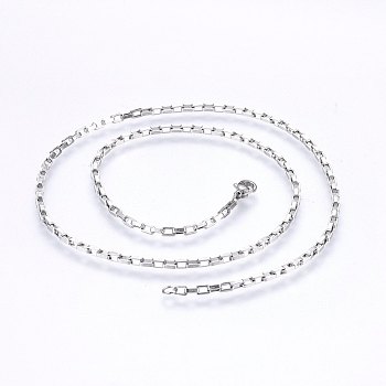 304 Stainless Steel Box Chain Necklaces, with Lobster Claw Clasps, Stainless Steel Color, 19.7 inch(50cm), 4mm, 2.5mm