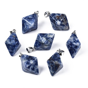 Natural Blue Spot Jasper Pendants, with Platinum Plated Iron Findings, Bicone, 28~29.5x20x20mm, Hole: 4~5x6.5~7mm
