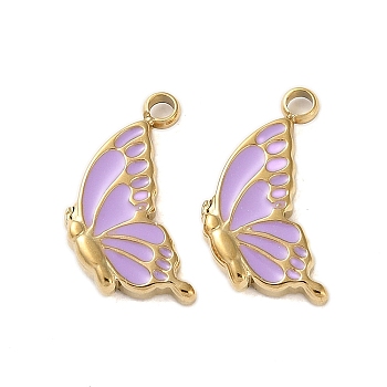 304 Stainless Steel with Enamel Charms, Butterfly Charm, Real 14K Gold Plated, Medium Orchid, 14.5x9x2mm, Hole: 1.6mm